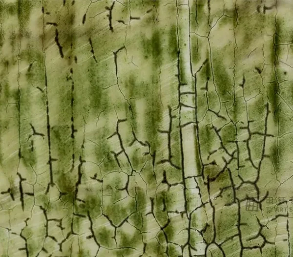 Moss Green Ribbed Glazed Slab, 50 x 50 cm in olive — detail
