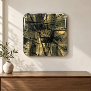 Black Ink Brush Glazed Slab, 60 x 60 cm in black — front view