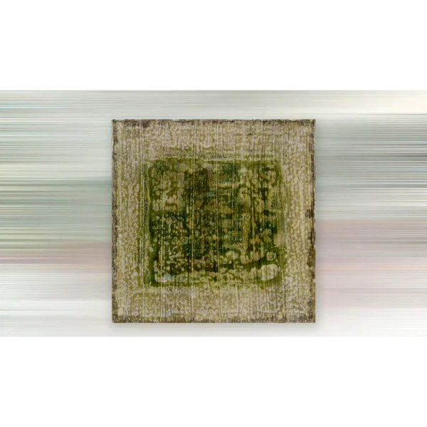 Green Crackle Glazed Slab with Pale Border, 60 x 60 cm in olive — in a room setting
