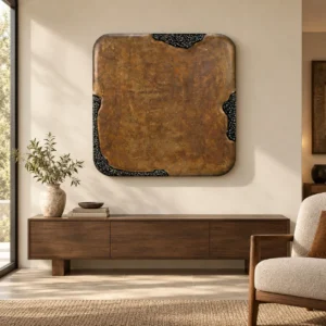 Rust Glazed Slab with Black Speckle Corners, 120 x 120 cm in rust — front view