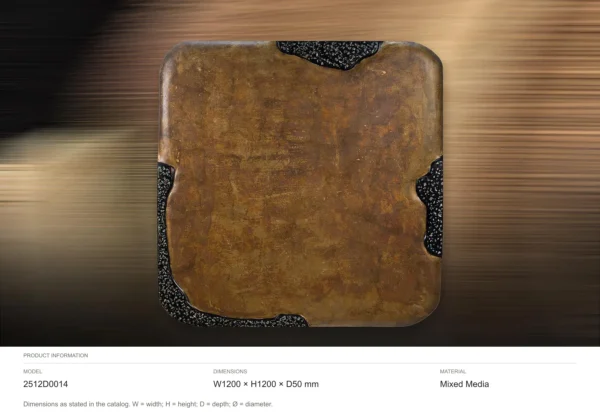 Rust Glazed Slab with Black Speckle Corners, 120 x 120 cm in rust — dimensions