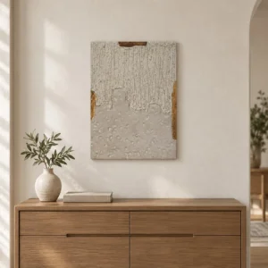Cream Drip Plaster Panel with Gold Edge, 40 x 55 cm in ivory — front view