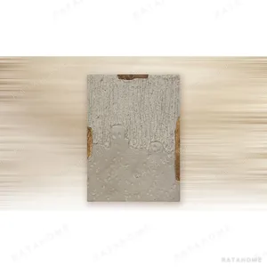 Cream Drip Plaster Panel with Gold Edge, 40 x 55 cm in ivory — in a room setting