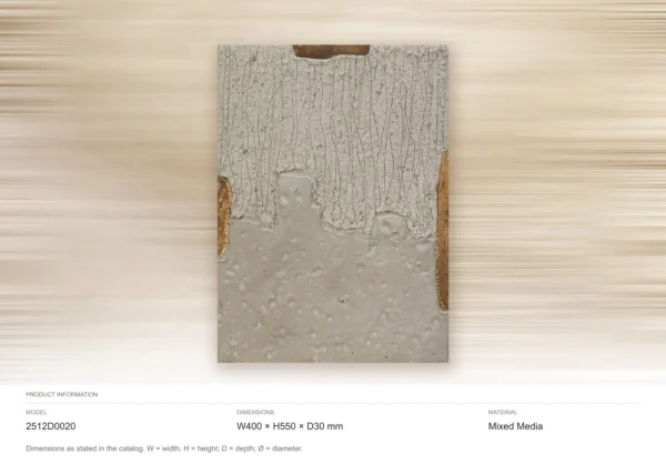Cream Drip Plaster Panel with Gold Edge, 40 x 55 cm in ivory — dimensions