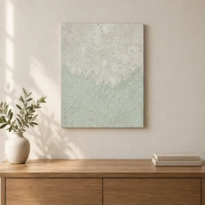 White Crackle Plaster Panel on Pale Green, 40 x 55 cm in ivory — front view