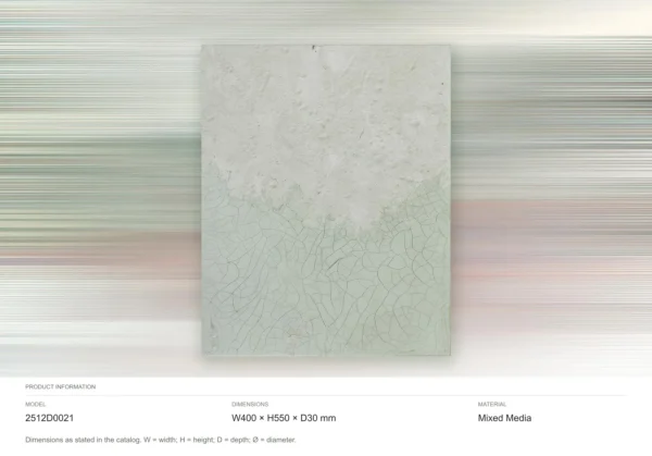 White Crackle Plaster Panel on Pale Green, 40 x 55 cm in ivory — dimensions