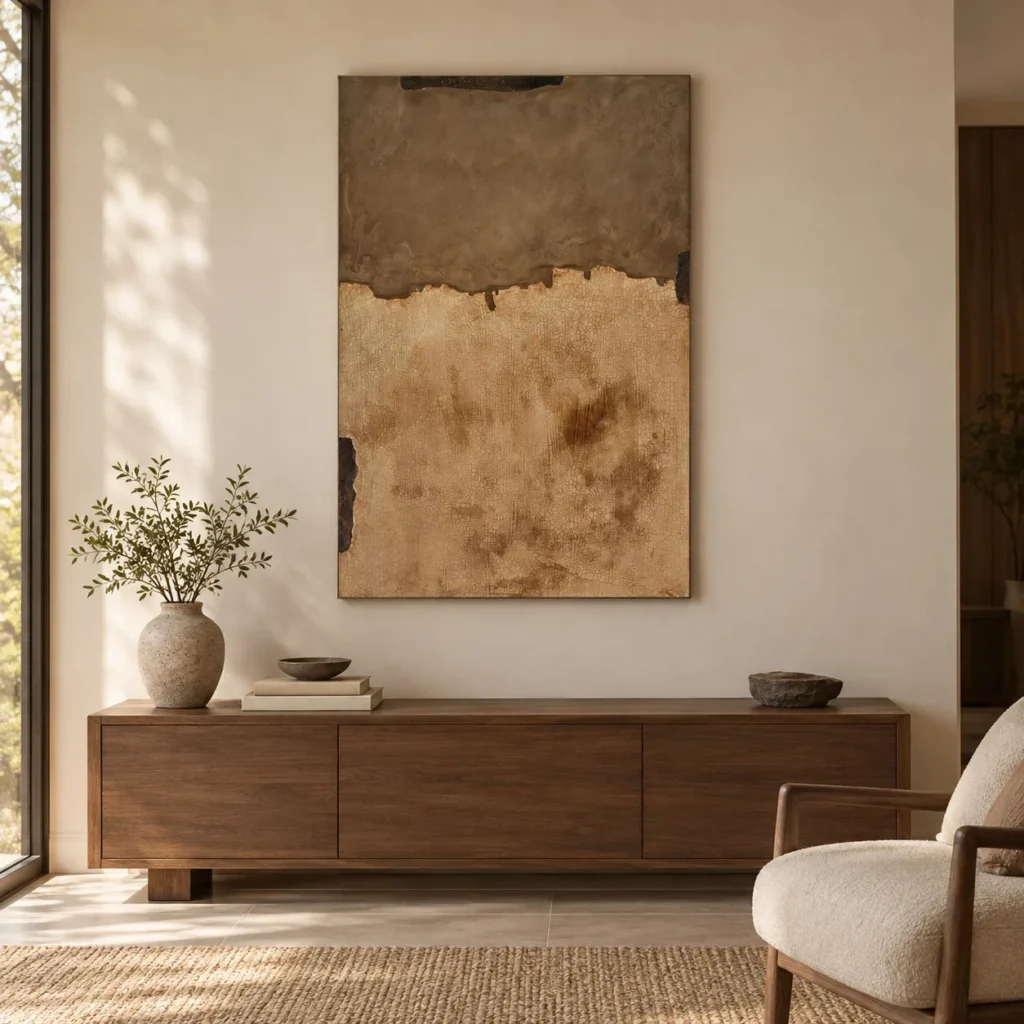 Tall Rust and Grey Plaster Panel, 80 x 120 cm in slate — front view