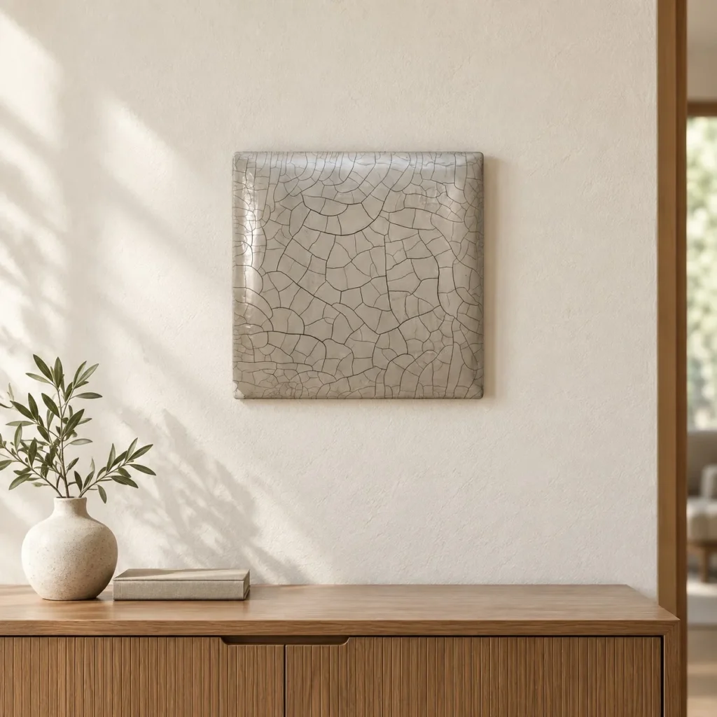 Small Grey Crackle Glazed Tile, 28 x 28 cm in slate — front view