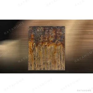 Rust Drip Mosaic Panel, 100 x 120 cm in rust — in a room setting
