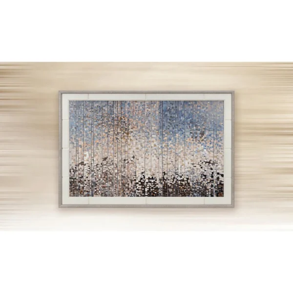 Wide Pixel Rain Mosaic in Grey Frame, 180 x 120 cm — in a room setting