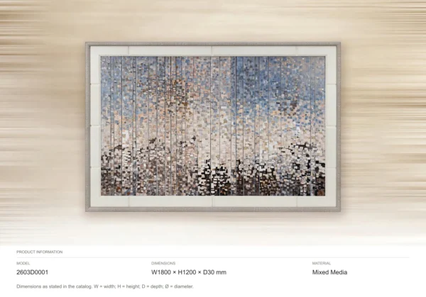 Wide Pixel Rain Mosaic in Grey Frame, 180 x 120 cm — dimensions
