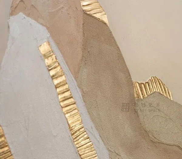 Tall Blush Marquetry Abstract with Gold Lines, 120 x 180 cm in rose stone — detail