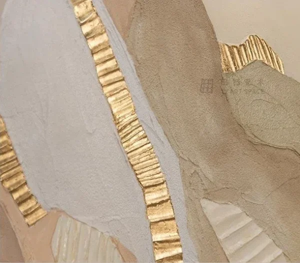 Tall Blush Marquetry Abstract with Gold Lines, 120 x 180 cm in rose stone — detail