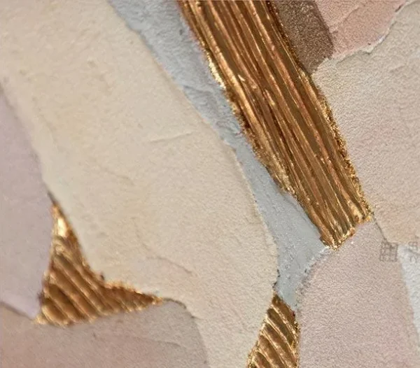Blush Marquetry Abstract with Gold Lines, 80 x 80 cm in rose stone — detail