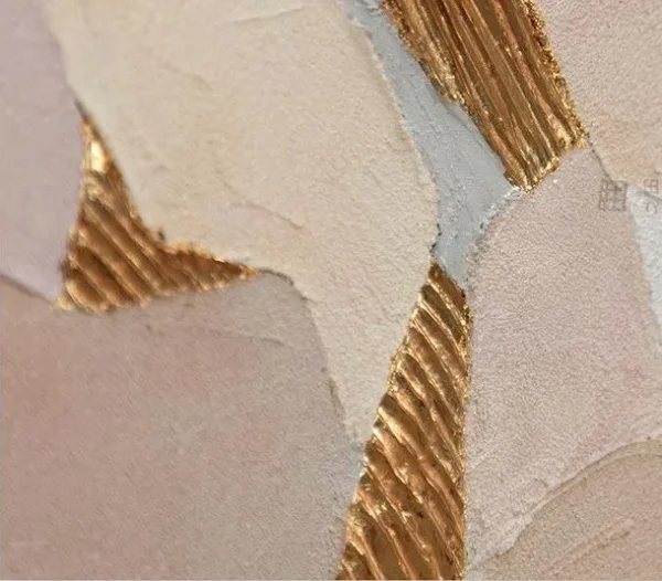 Blush Marquetry Abstract with Gold Lines, 80 x 80 cm in rose stone — detail