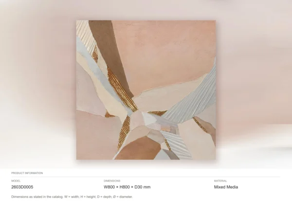 Blush Marquetry Abstract with Gold Lines, 80 x 80 cm in rose stone — dimensions
