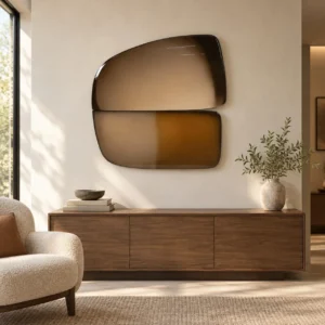 Glossy Brown Pebble Wall Sculpture Set, 100 x 100 cm in clay — front view
