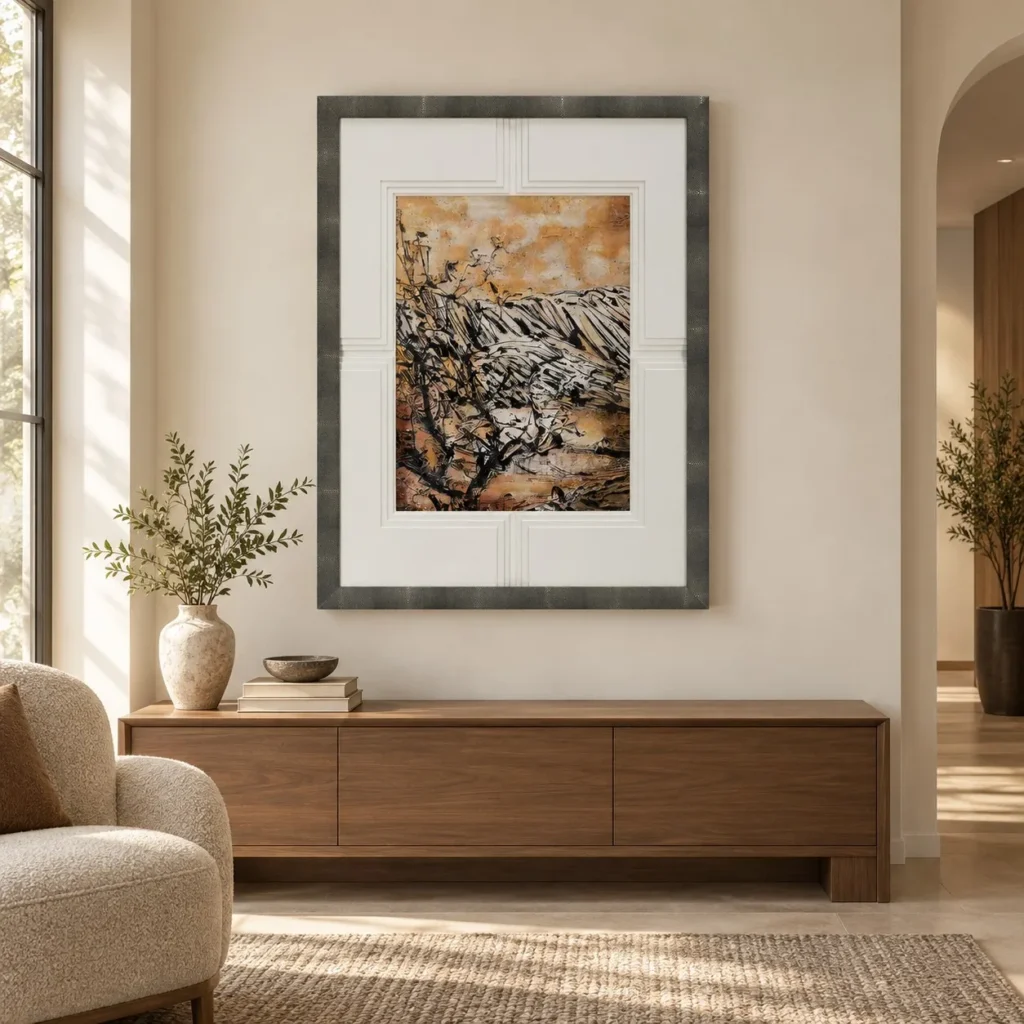 Amber Mountain Ridge in Marble Frame, 90 x 120 cm — front view