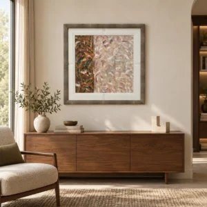 Feathered Speckle Painting in Marble Frame, 80 x 80 cm — front view