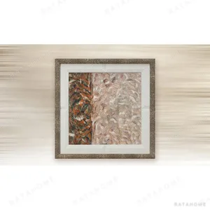 Feathered Speckle Painting in Marble Frame, 80 x 80 cm — in a room setting
