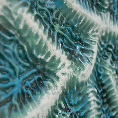 Teal Coral Maze Relief in Black Frame, 100 x 120 cm — detail