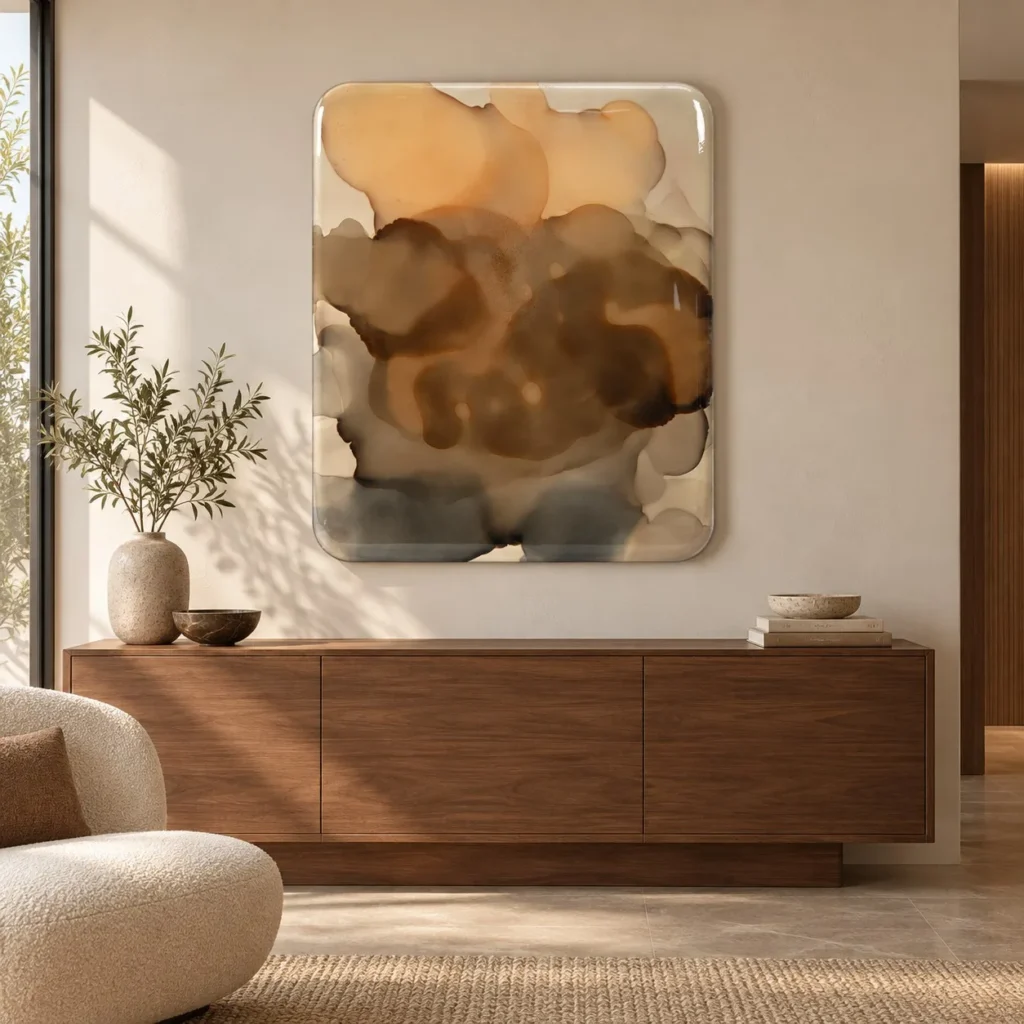 Amber Ink Cloud Glazed Slab, 100 x 120 cm in rust — front view