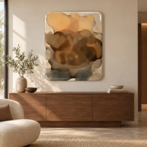 Amber Ink Cloud Glazed Slab, 100 x 120 cm in rust — front view