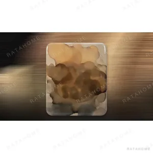 Amber Ink Cloud Glazed Slab, 100 x 120 cm in rust — in a room setting