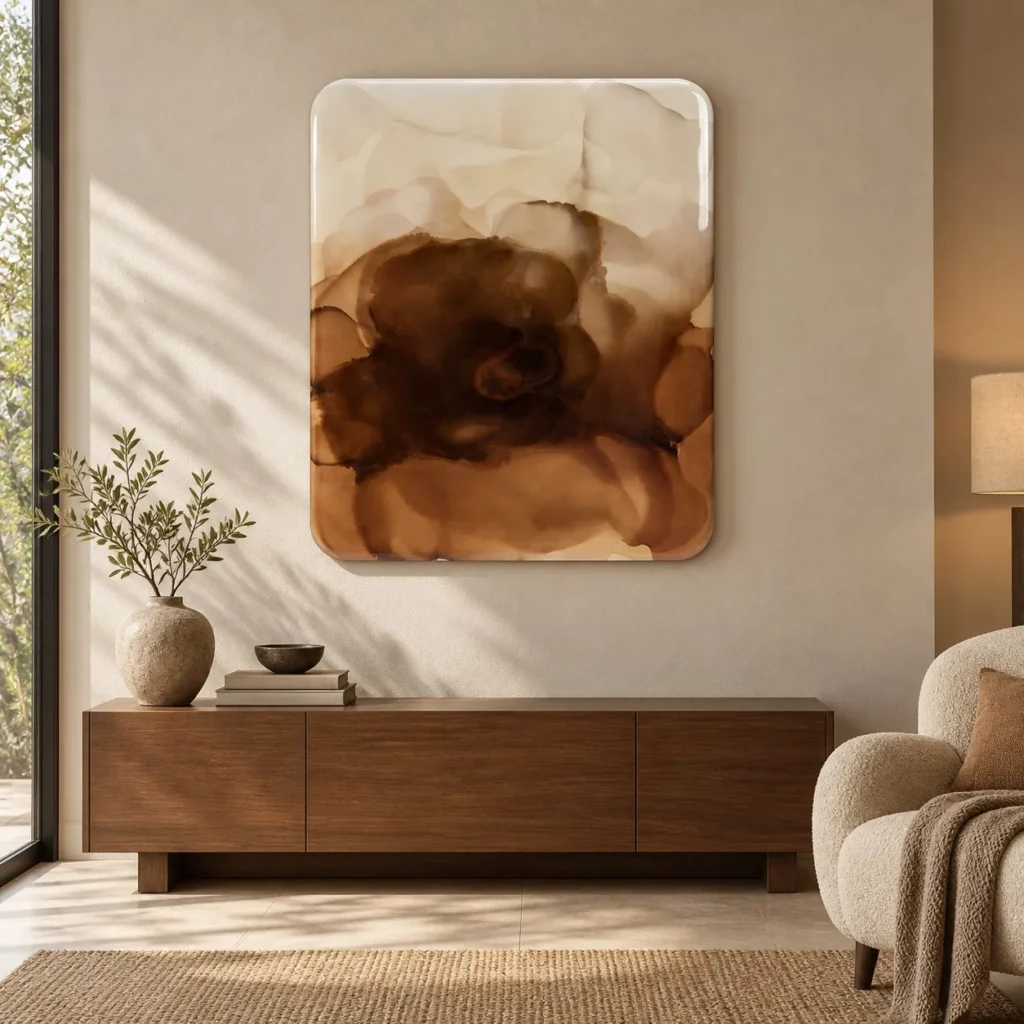 Brown Ink Bloom Glazed Slab, 120 x 140 cm in clay — front view