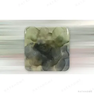 Sage and Slate Ink Bloom Glazed Slab, 90 x 90 cm in olive — in a room setting