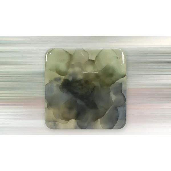 Sage and Slate Ink Bloom Glazed Slab, 90 x 90 cm in olive — in a room setting