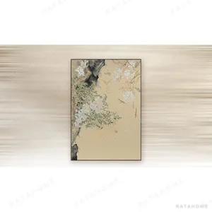 Wisteria Branch Panel on Cream, 90 x 130 cm in oatmeal — in a room setting