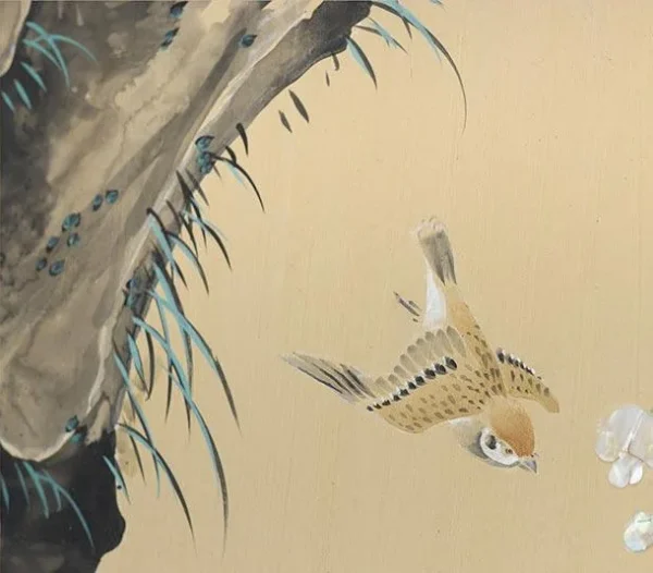 Wisteria Branch Panel on Cream, 90 x 130 cm in oatmeal — detail