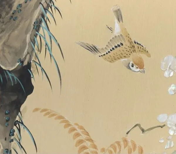 Wisteria Branch Panel on Cream, 90 x 130 cm in oatmeal — detail