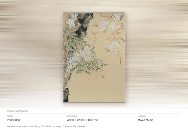Wisteria Branch Panel on Cream, 90 x 130 cm in oatmeal — dimensions