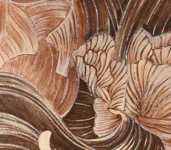 Wide Botanical Line Drawing in Rust and Cream, 160 x 110 cm — detail