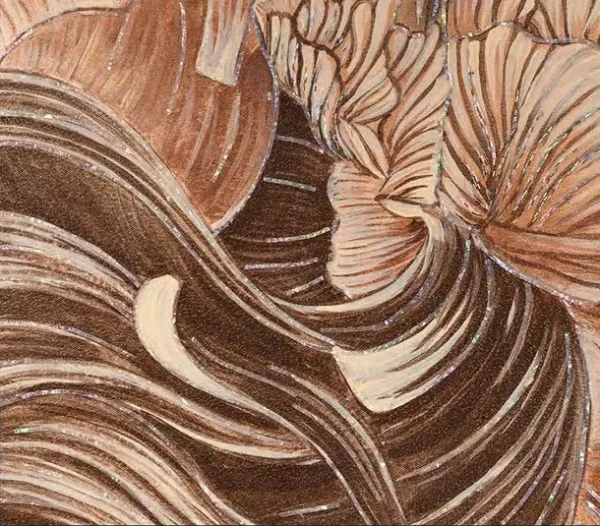 Wide Botanical Line Drawing in Rust and Cream, 160 x 110 cm — detail