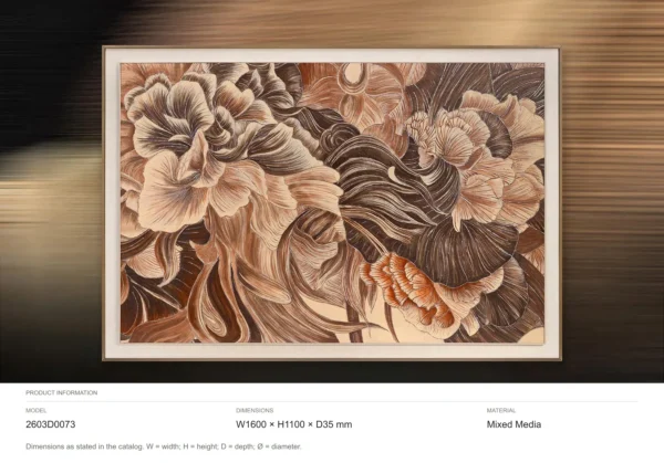 Wide Botanical Line Drawing in Rust and Cream, 160 x 110 cm — dimensions