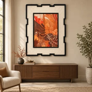 Orange Bloom in Stepped Tile Frame, 120 x 160 cm — front view