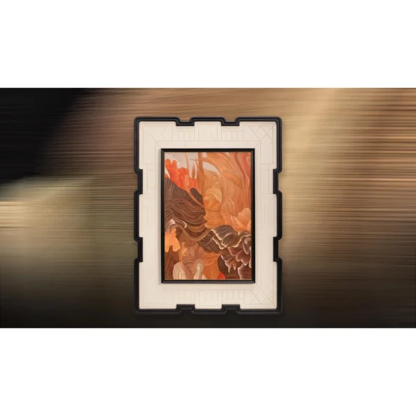 Orange Bloom in Stepped Tile Frame, 120 x 160 cm — in a room setting