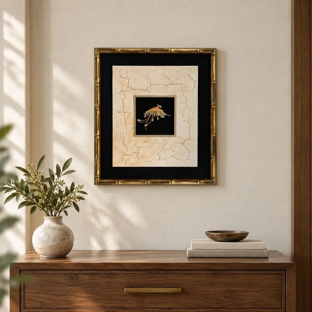 Small Crackle Tile in Black Mount and Gold Frame, 35 x 40 cm — front view
