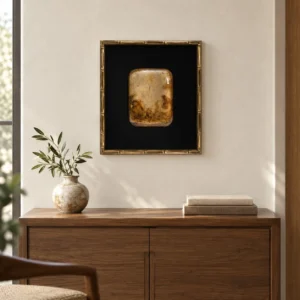 Small Amber Stone in Black Mount and Bamboo Frame, 35 x 40 — front view