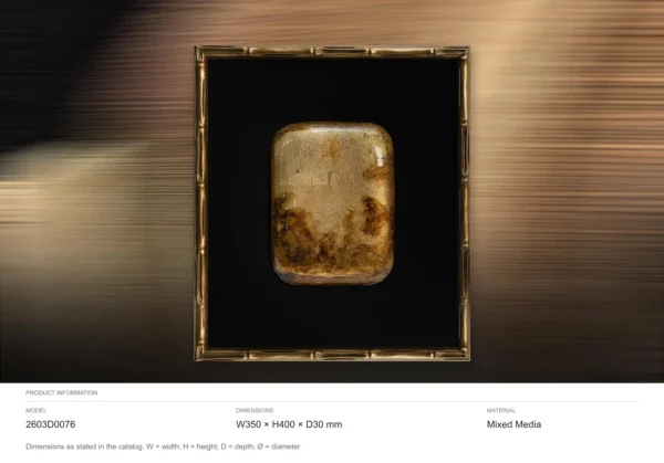 Small Amber Stone in Black Mount and Bamboo Frame, 35 x 40 — dimensions