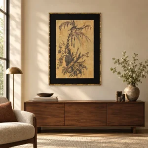 Lobster Ink Sketch on Gold in Black and Gold Frame, 70 x — front view