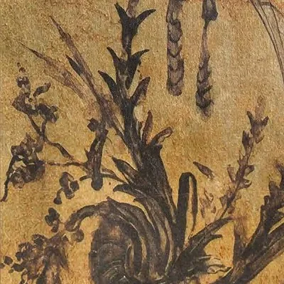 Lobster Ink Sketch on Gold in Black and Gold Frame, 70 x — detail