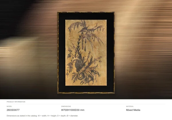 Lobster Ink Sketch on Gold in Black and Gold Frame, 70 x — dimensions