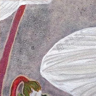 White Lily Still Life Painting in Gold Frame, 80 x 95 cm — detail