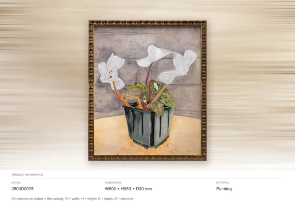 White Lily Still Life Painting in Gold Frame, 80 x 95 cm — dimensions