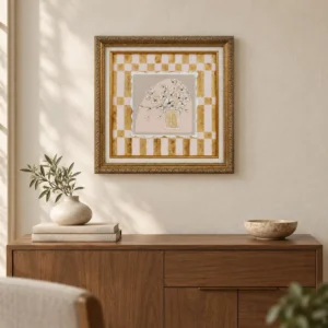 Small Vase Sketch in Chequered Gold Frame, 45 x 45 cm — front view