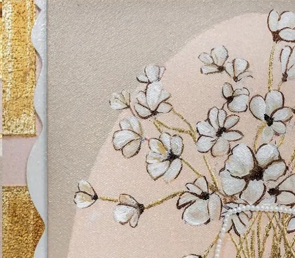 Small Vase Sketch in Chequered Gold Frame, 45 x 45 cm — detail